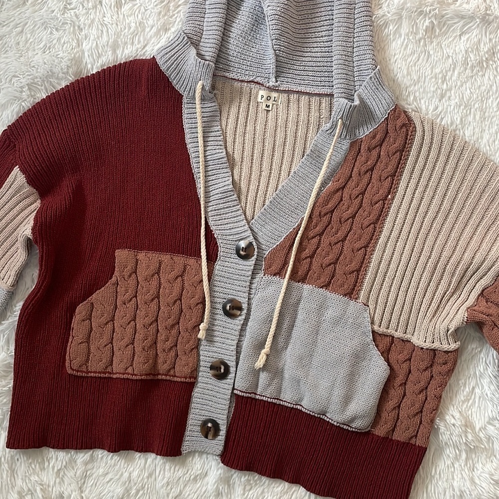 POL Oversized Chunky Brick and Camel Hooded Sweater - Picture 3 of 10